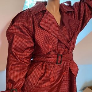 TRENCH COAT LUXURY by KATE SPADE RED & BLK CHECKERED FURRY ZIP IN /OUT LINING